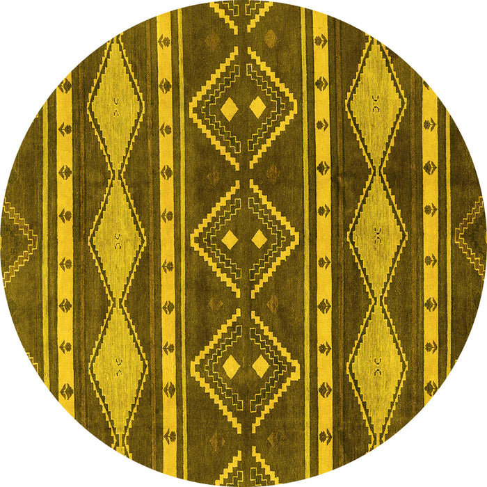 Round Abstract Yellow Modern Rug, abs1792yw