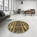 Round Machine Washable Abstract Sepia Brown Rug in a Office, wshabs1792