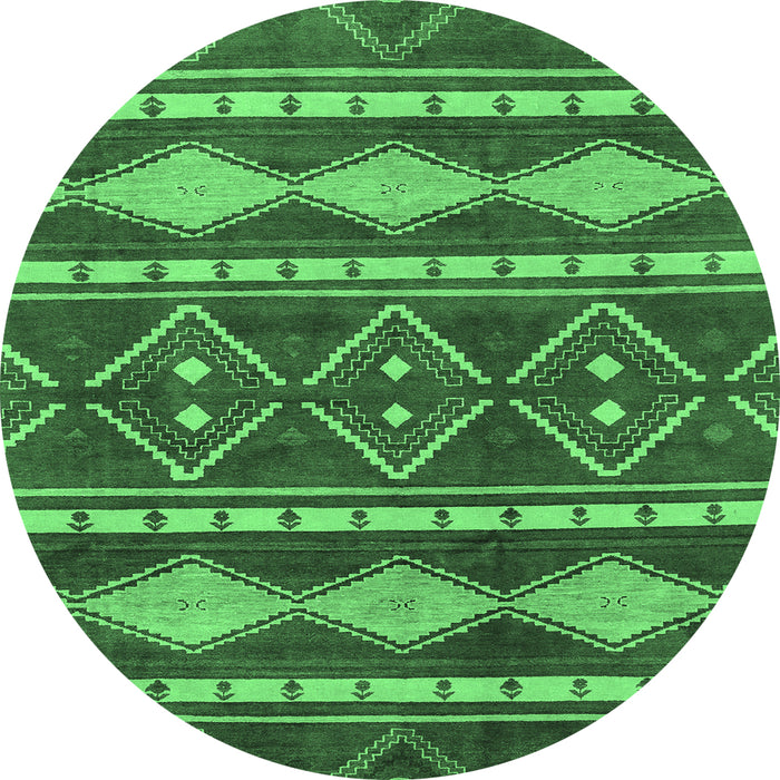 Round Machine Washable Abstract Emerald Green Modern Area Rugs, wshabs1792emgrn