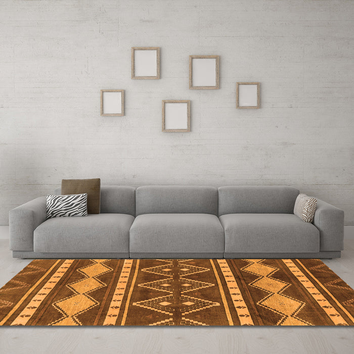 Machine Washable Abstract Orange Modern Area Rugs in a Living Room, wshabs1792org