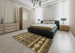 Abstract Reddish Brown Modern Rug in a Bedroom, abs1792