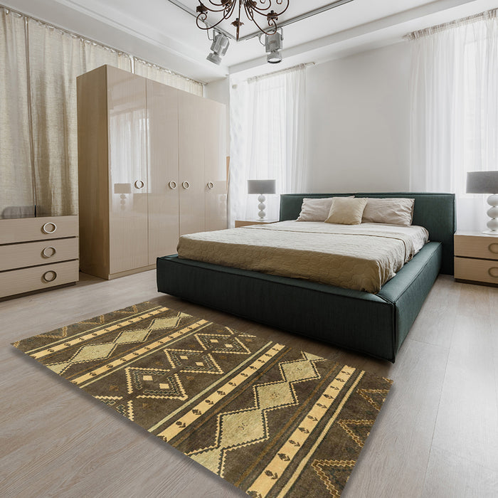 Abstract Reddish Brown Modern Rug in a Bedroom, abs1792