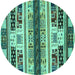 Round Machine Washable Abstract Turquoise Modern Area Rugs, wshabs1793turq