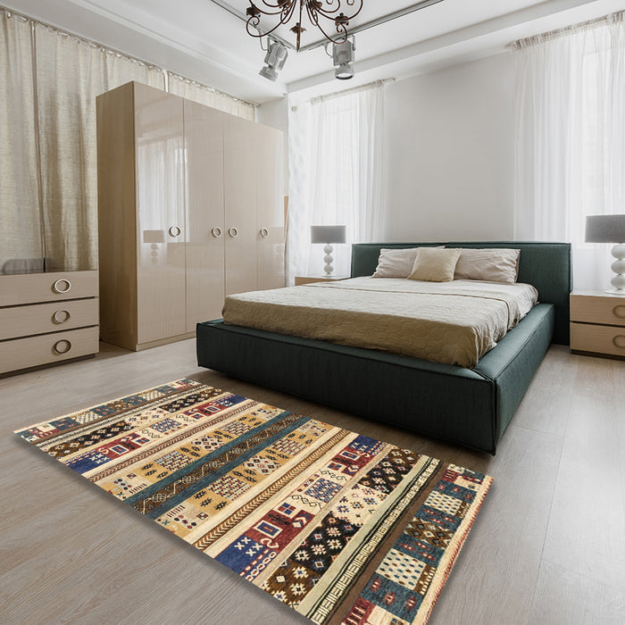 Abstract Dark Brown Modern Rug in a Bedroom, abs1793
