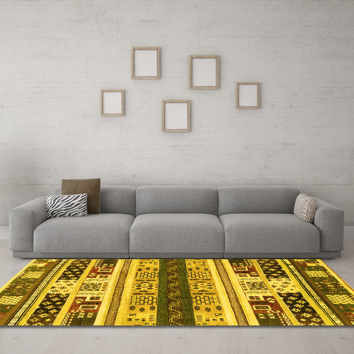 Machine Washable Abstract Yellow Modern Rug in a Living Room, wshabs1793yw