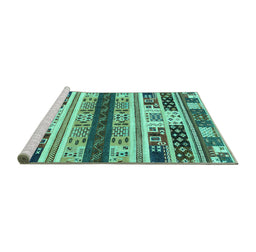 Sideview of Machine Washable Abstract Turquoise Modern Area Rugs, wshabs1793turq