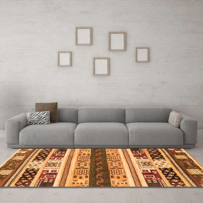 Machine Washable Abstract Orange Modern Area Rugs in a Living Room, wshabs1793org