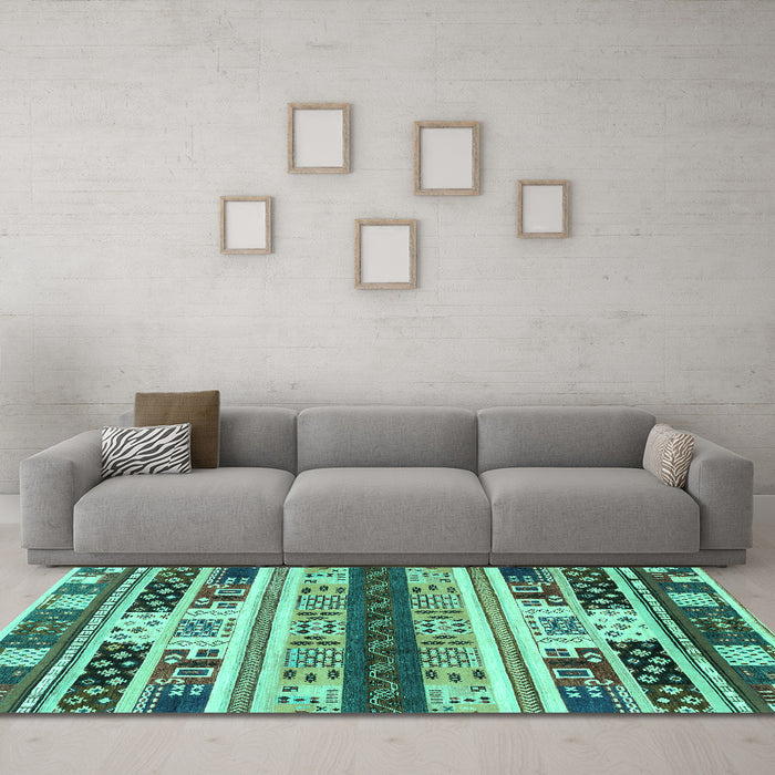 Machine Washable Abstract Turquoise Modern Area Rugs in a Living Room,, wshabs1793turq