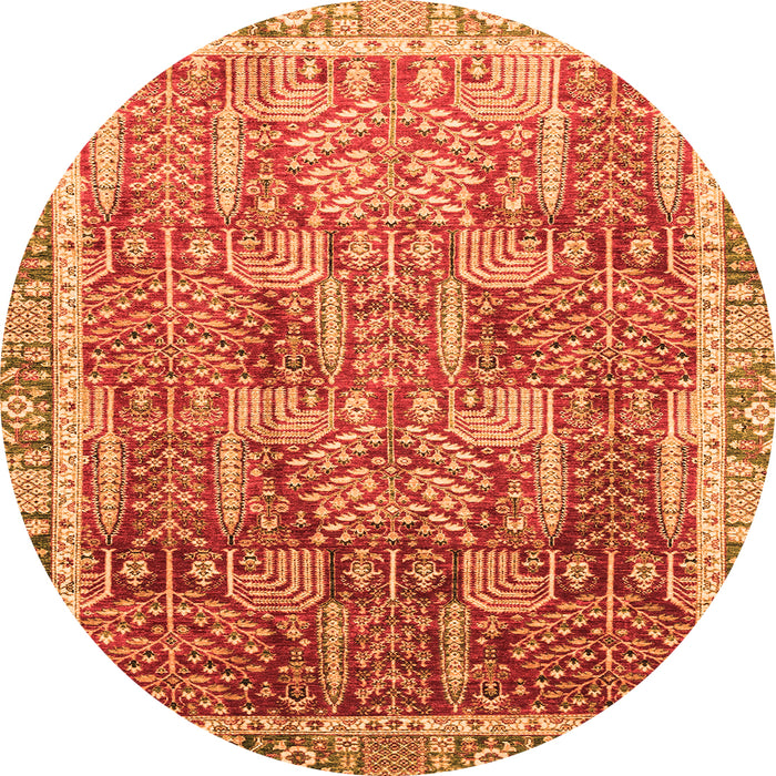Round Machine Washable Abstract Orange Modern Area Rugs, wshabs1794org