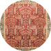 Round Machine Washable Abstract Red Rug, wshabs1794