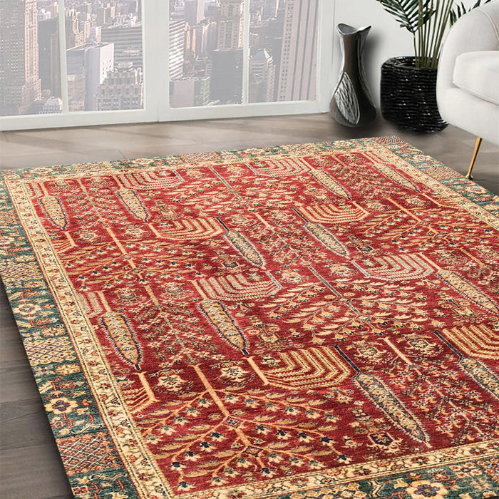 Machine Washable Abstract Red Rug in a Family Room, wshabs1794