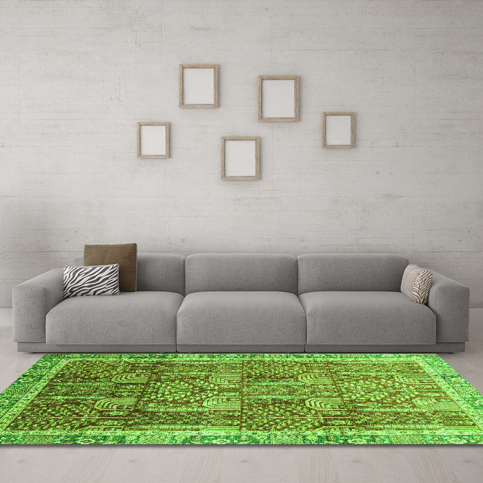 Machine Washable Abstract Green Modern Area Rugs in a Living Room,, wshabs1794grn