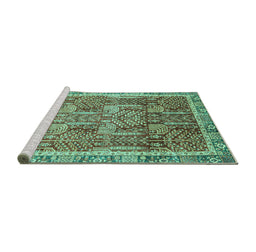 Sideview of Machine Washable Abstract Turquoise Modern Area Rugs, wshabs1794turq