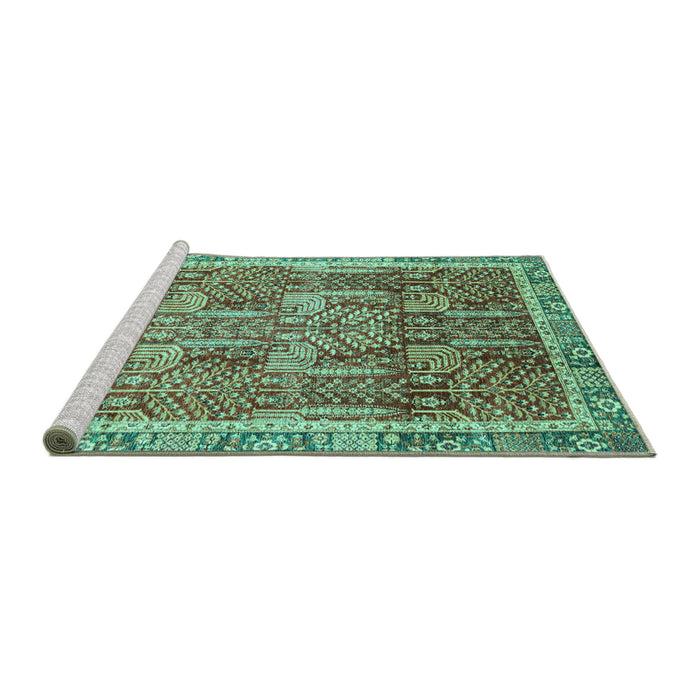 Sideview of Machine Washable Abstract Turquoise Modern Area Rugs, wshabs1794turq