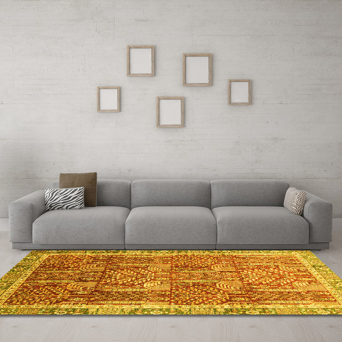 Machine Washable Abstract Yellow Modern Rug in a Living Room, wshabs1794yw