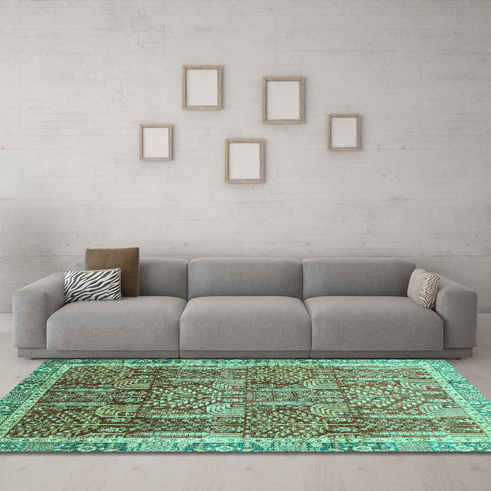 Machine Washable Abstract Turquoise Modern Area Rugs in a Living Room,, wshabs1794turq