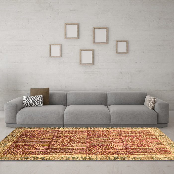Machine Washable Abstract Brown Modern Rug in a Living Room,, wshabs1794brn