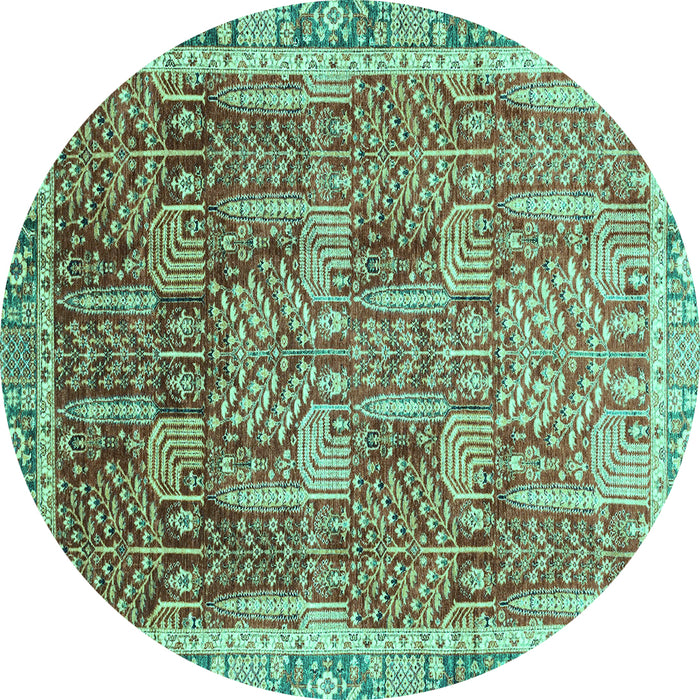 Round Machine Washable Abstract Turquoise Modern Area Rugs, wshabs1794turq