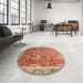 Round Machine Washable Abstract Red Rug in a Office, wshabs1794