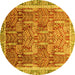 Round Abstract Yellow Modern Rug, abs1794yw