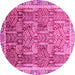 Round Machine Washable Abstract Pink Modern Rug, wshabs1794pnk