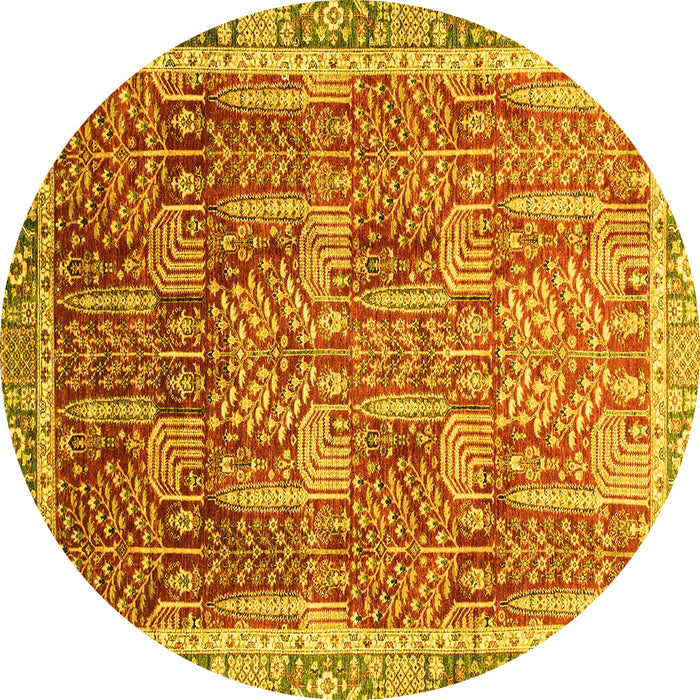 Round Machine Washable Abstract Yellow Modern Rug, wshabs1794yw