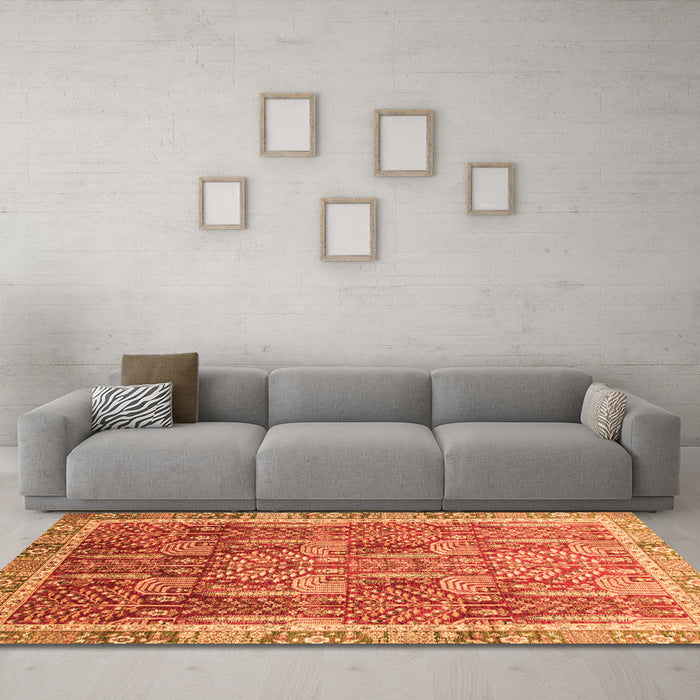 Machine Washable Abstract Orange Modern Area Rugs in a Living Room, wshabs1794org
