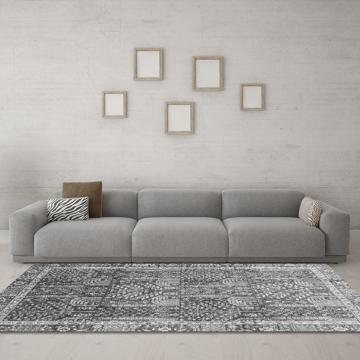 Machine Washable Abstract Gray Modern Rug in a Living Room,, wshabs1794gry