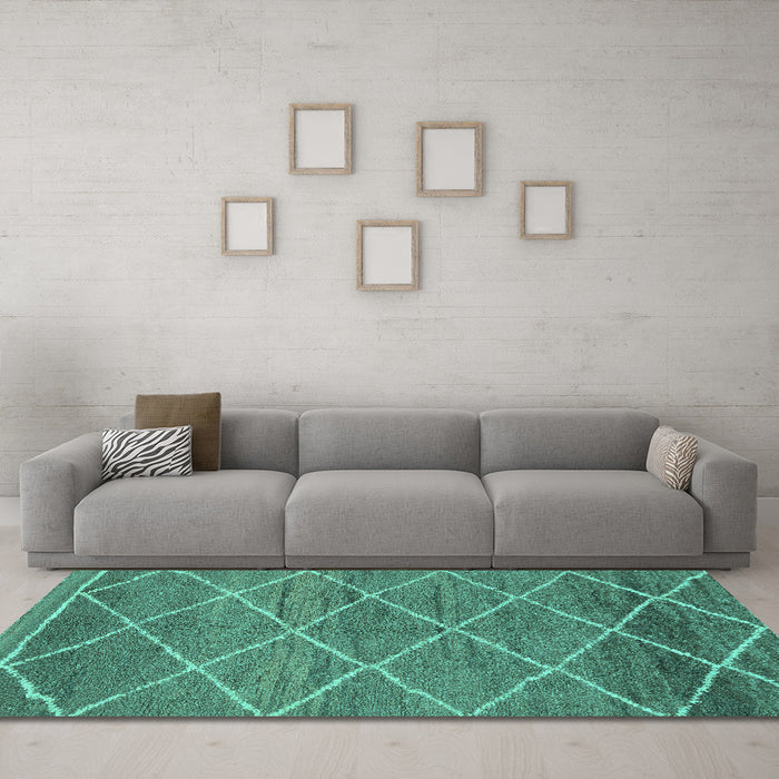 Machine Washable Abstract Turquoise Modern Area Rugs in a Living Room,, wshabs1795turq