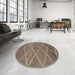 Round Machine Washable Abstract Camel Brown Rug in a Office, wshabs1795