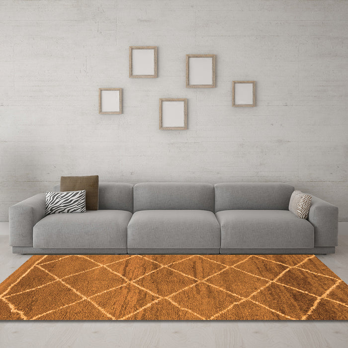 Machine Washable Abstract Orange Modern Area Rugs in a Living Room, wshabs1795org