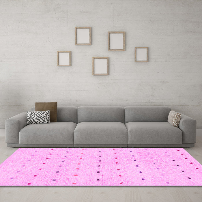 Machine Washable Solid Pink Modern Rug in a Living Room, wshabs1796pnk