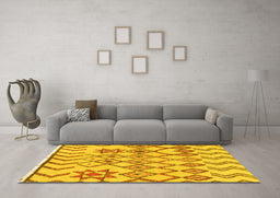 Machine Washable Solid Yellow Modern Rug in a Living Room, wshabs1797yw