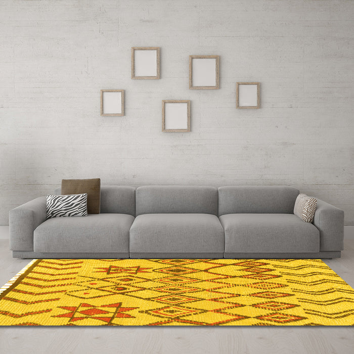 Machine Washable Solid Yellow Modern Rug in a Living Room, wshabs1797yw