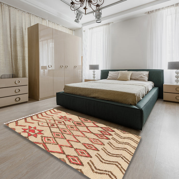 Machine Washable Abstract Chocolate Brown Rug in a Bedroom, wshabs1797