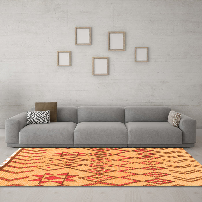 Machine Washable Solid Orange Modern Area Rugs in a Living Room, wshabs1797org