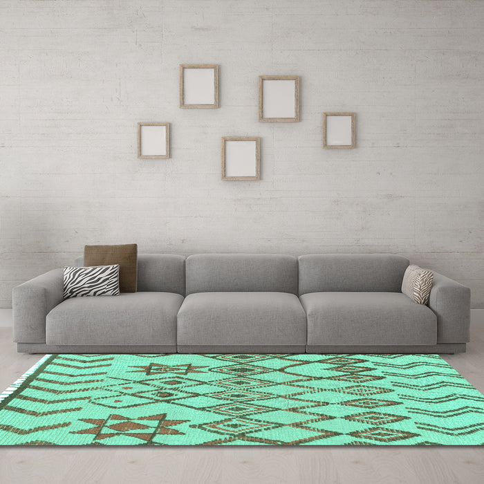 Machine Washable Solid Turquoise Modern Area Rugs in a Living Room,, wshabs1797turq