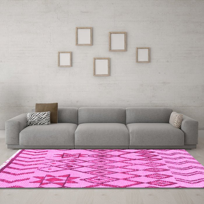 Machine Washable Solid Pink Modern Rug in a Living Room, wshabs1797pnk