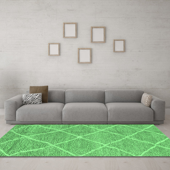 Machine Washable Abstract Emerald Green Modern Area Rugs in a Living Room,, wshabs1798emgrn