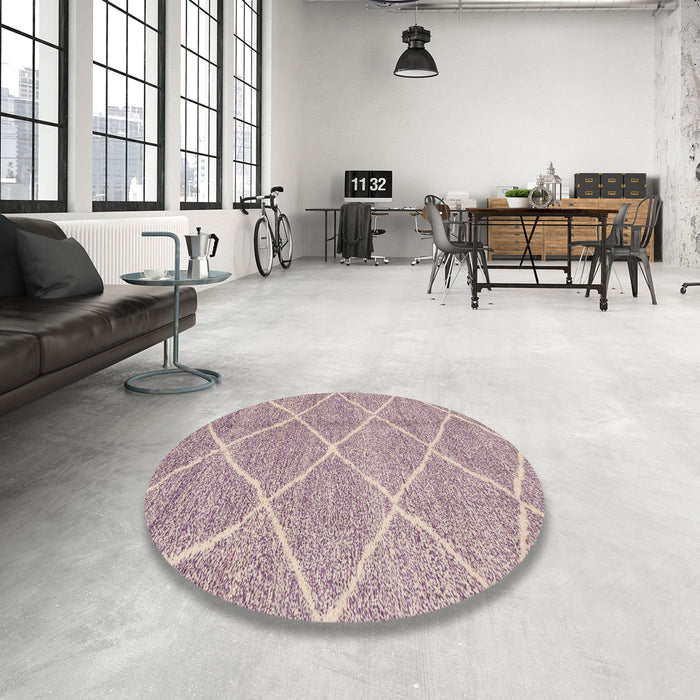 Round Abstract Rose Purple Modern Rug in a Office, abs1798