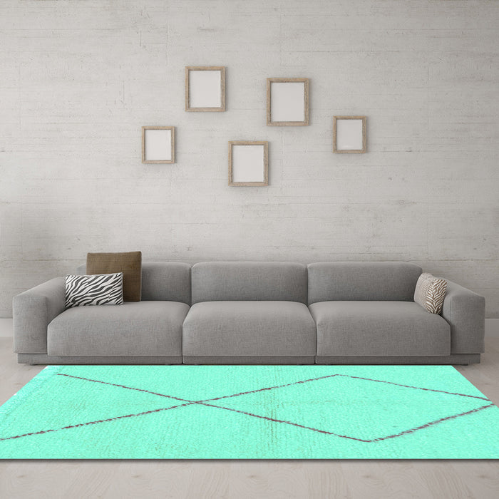 Machine Washable Solid Turquoise Modern Area Rugs in a Living Room,, wshabs1799turq