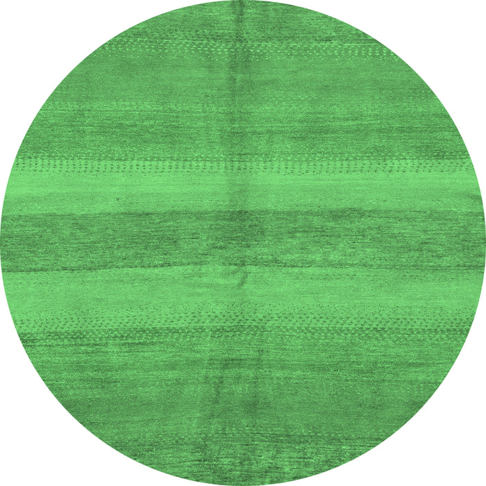 Round Machine Washable Abstract Emerald Green Modern Area Rugs, wshabs179emgrn