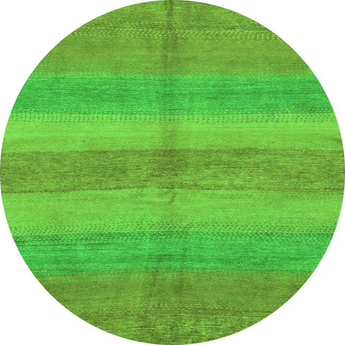 Round Machine Washable Abstract Green Modern Area Rugs, wshabs179grn