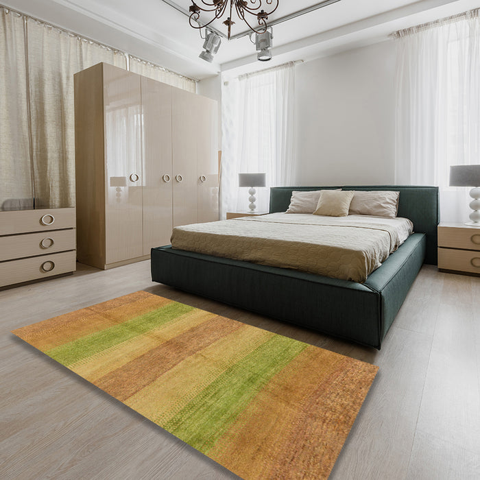 Abstract Orange Gold Modern Rug in a Bedroom, abs179