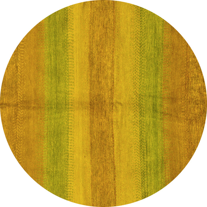 Round Machine Washable Abstract Yellow Modern Rug, wshabs179yw