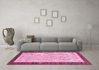 Machine Washable Oriental Pink Modern Rug, wshabs17pnk