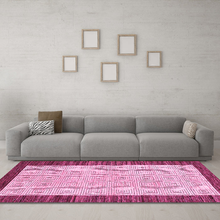 Machine Washable Oriental Pink Modern Rug in a Living Room, wshabs17pnk