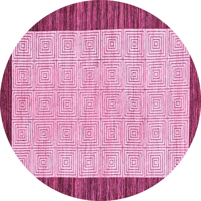 Round Machine Washable Oriental Pink Modern Rug, wshabs17pnk