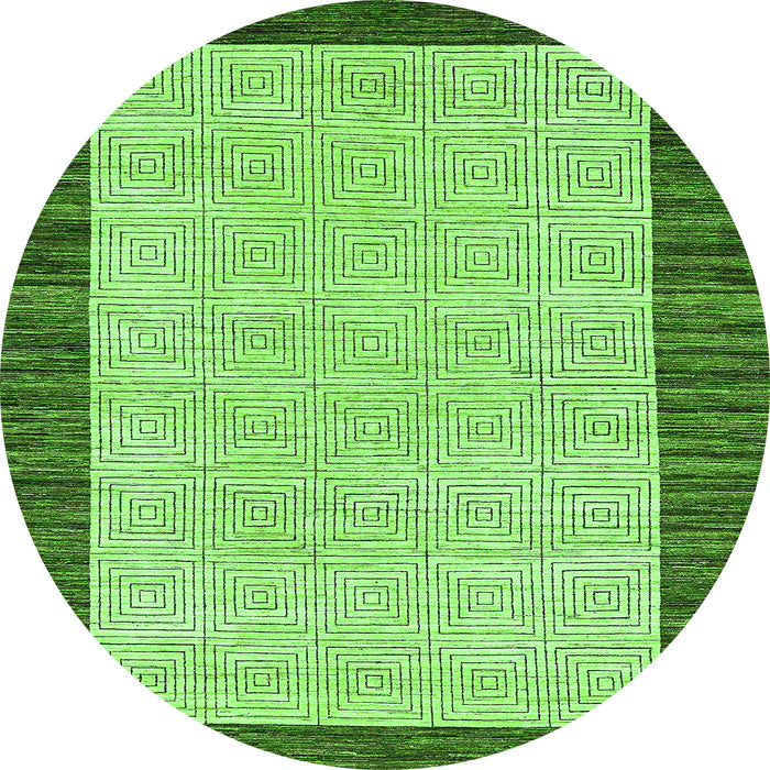 Round Machine Washable Oriental Green Modern Area Rugs, wshabs17grn