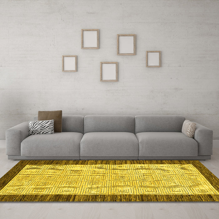 Machine Washable Oriental Yellow Modern Rug in a Living Room, wshabs17yw